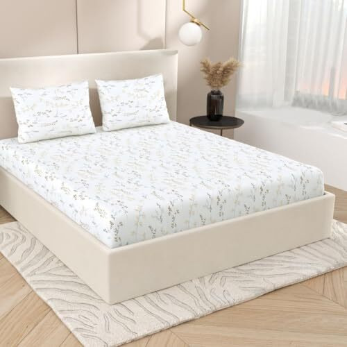 Jaipur Weaves Bedsheet King Size 100% Pure Cotton Bed Sheet With 2 Pillow Covers, 250 Tc Premium Bedding Set, Super Soft Cozy (Spring Tulips Yellow, Super King)