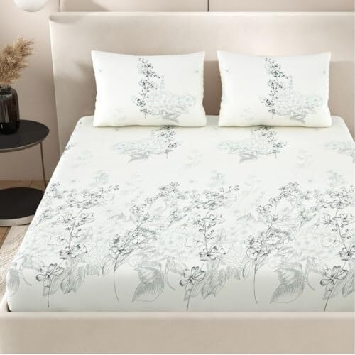 Jaipur Weaves Bedsheet King Size 100% Pure Cotton 180 Tc Bed Sheet With 2 Pillow Covers, Super Soft Cozy Bedsheets Set,108X108 Inches/ 9Ftx9Ft (Blossom Garden Blue, Super King)