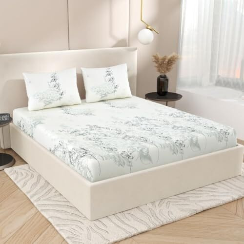 Jaipur Weaves Bedsheet King Size 100% Pure Cotton 180 Tc Bed Sheet With 2 Pillow Covers, Super Soft Cozy Bedsheets Set,108X108 Inches/ 9Ftx9Ft (Blossom Garden Blue, Super King)