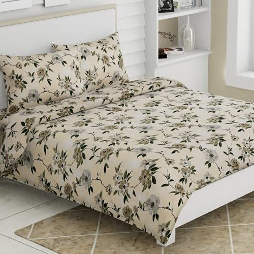 Haus & Kinder 100% Cotton Bedsheet For King Size Bed,186 Tc Soft Cotton Bedsheet For Double Bed, King Size Bed Sheet With 2 Pillow Covers,Ggr Yellow