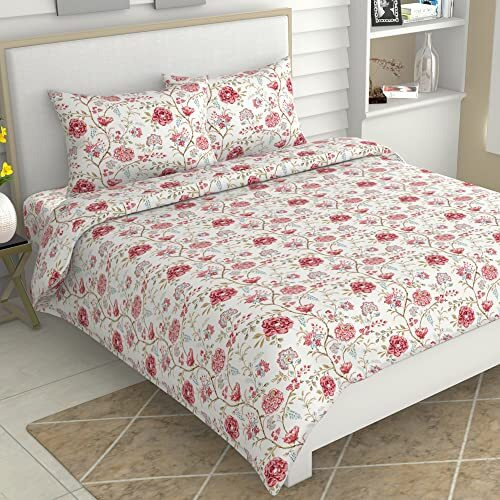Haus & Kinder 100% Cotton Bedsheet For King Size Bed,186 Tc Soft Cotton Bedsheet For Double Bed, King Size Bed Sheet With 2 Pillow Covers,Morden Heritage