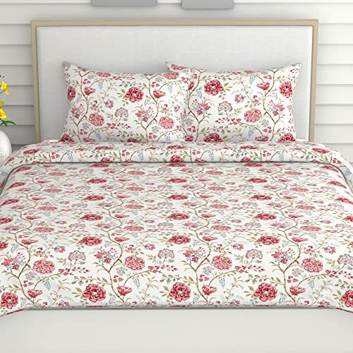 Haus & Kinder 100% Cotton Bedsheet For King Size Bed,186 Tc Soft Cotton Bedsheet For Double Bed, King Size Bed Sheet With 2 Pillow Covers,Morden Heritage