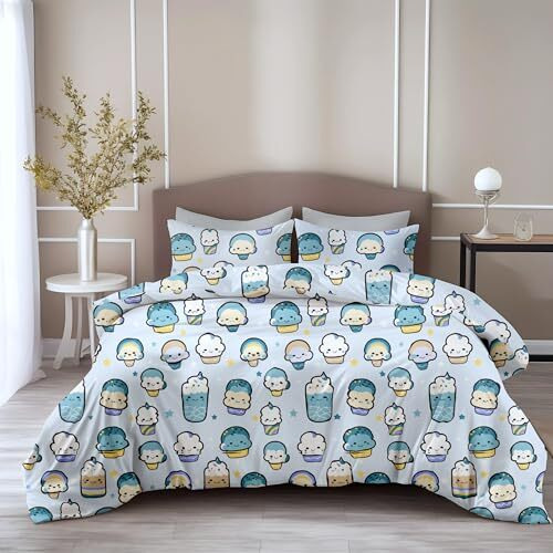 Loreto - A Quality Linen Brand 100% Pure Cotton Bedsheet For Double Bed, 144Tc Soft & Breathable Double Bed Bedsheet With 2 Pillow Covers (Kawaii Pastel Sky Drinks, 88 X 90 Inches)