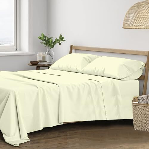 Trance Home Linen Pure 100% Cotton 400Tc Plain King Size Bedsheet With 2 Pillow Covers (108 X 108 Inch | 9Ft X 9Ft, Ivory)