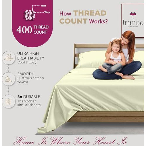 Trance Home Linen Pure 100% Cotton 400Tc Plain King Size Bedsheet With 2 Pillow Covers (108 X 108 Inch | 9Ft X 9Ft, Ivory)