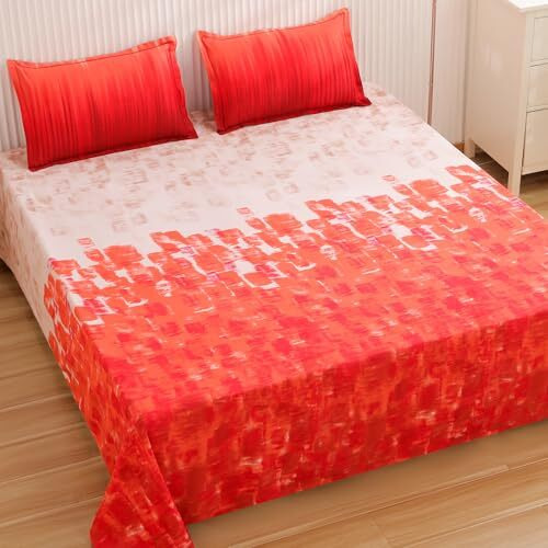Story@Home Bedsheet For King Size Bed | 300Tc | Red | Abstract | 1 Piece Cotton Bedsheet For King Size Bed With 2 Pillow Covers (270 X270Cm) Perfect For Home Decor & Gifting | Cotton Bedsheet