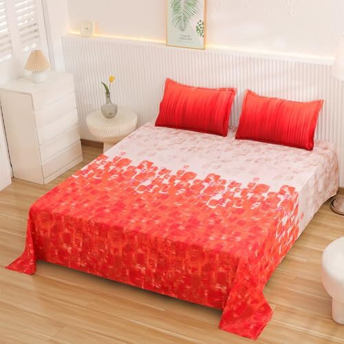 Story@Home Bedsheet For King Size Bed | 300Tc | Red | Abstract | 1 Piece Cotton Bedsheet For King Size Bed With 2 Pillow Covers (270 X270Cm) Perfect For Home Decor & Gifting | Cotton Bedsheet