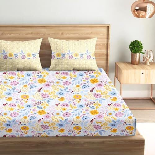 Jaipur Weaves 100% Cotton Bed Sheet For King Size Bed, 1 King Size Bed Sheet (108X108 Inches) With 2 Pillow Covers, Premium 240 Tc Bedsheet For Double Bed King Size (Sunny Delight, Super King)