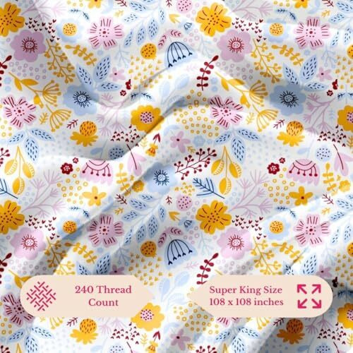 Jaipur Weaves 100% Cotton Bed Sheet For King Size Bed, 1 King Size Bed Sheet (108X108 Inches) With 2 Pillow Covers, Premium 240 Tc Bedsheet For Double Bed King Size (Sunny Delight, Super King)