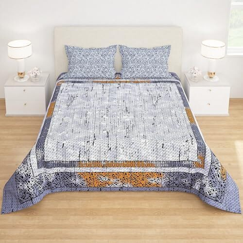 Story@Home 210 Tc Rajasthani Print Glace Cotton Double Bedsheet With 2 King Size Pillow Cover (225 Cmx 250 Cm)- Grey