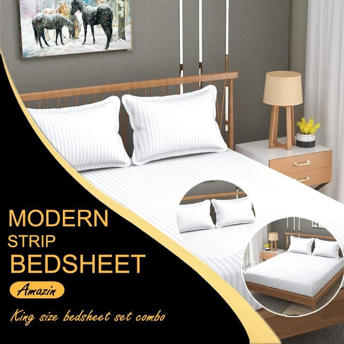 Fresh From Loom Microfiber Wrinkle Resistant | Soft Skin Safe | Breathable King Size Flat Bedsheets | Hotel & Home | Double Bedsheet Set With 2 Pillow Covers (108X108 Inches White)