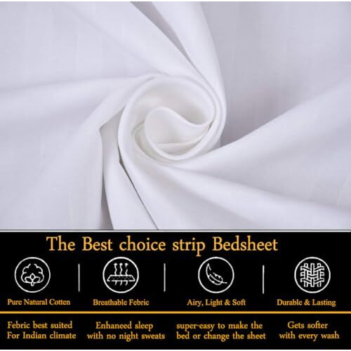 Fresh From Loom Microfiber Wrinkle Resistant | Soft Skin Safe | Breathable King Size Flat Bedsheets | Hotel & Home | Double Bedsheet Set With 2 Pillow Covers (108X108 Inches White)