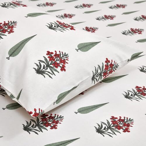 De Cama Since 1997 | 100% Cotton 300 Tc Premium King Size Bedsheet For Double Bed (108 X 108 Inch) With 2 Pillow Covers Set (17 X 27 Inch) Designer Printed Bedsheet Set - Dark Red