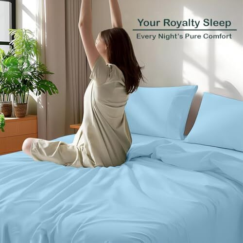 Bedsheet For Double Bed - Flat Bedsheets Include Pillowcase - Breathable Wrinkle, Fade Resistant & Cooling Sheets - Light Blue