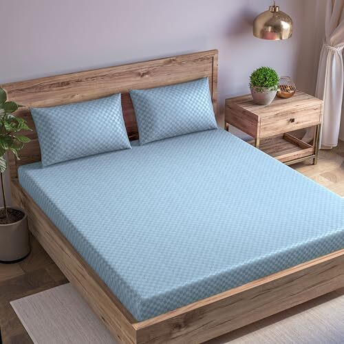 Trance Home Linen Premium Pure 100% Cotton 300Tc Jacquard Weave King Size Flat Bedsheet With 2 Pillow Covers | Hypoallergenic & Ultimate Comfort For Skin (108 X 108 Inch, Slate Blue)