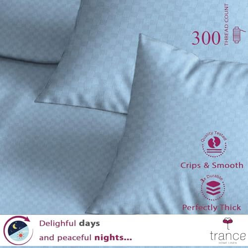 Trance Home Linen Premium Pure 100% Cotton 300Tc Jacquard Weave King Size Flat Bedsheet With 2 Pillow Covers | Hypoallergenic & Ultimate Comfort For Skin (108 X 108 Inch, Slate Blue)