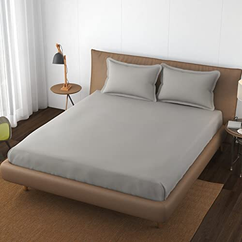 Trance Home Linen 400 Tc 100% Cotton 78X72 Inch King Elastic Fitted Bedsheet|Premium Hotel Quality Fitted Plain Elastic Bedsheet With 2 Pillow Covers (78" X72 |6.5X6Ft, Silver Grey)
