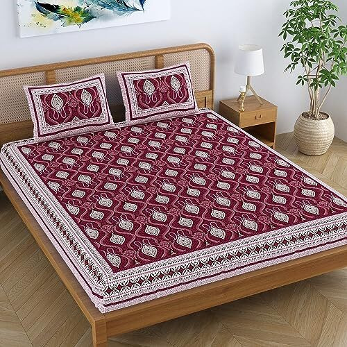 Colorish Cotton Blend Traditional Jaipuri Paisley Printed Bedsheet For Double Bed King Size With 2 Pillow Covers, Maroon - Luxurious Comfort And Timeless Elegance | Proudly Made In India
