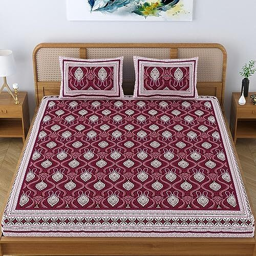 Colorish Cotton Blend Traditional Jaipuri Paisley Printed Bedsheet For Double Bed King Size With 2 Pillow Covers, Maroon - Luxurious Comfort And Timeless Elegance | Proudly Made In India
