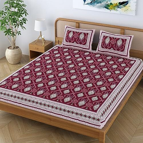 Colorish Cotton Blend Traditional Jaipuri Paisley Printed Bedsheet For Double Bed King Size With 2 Pillow Covers, Maroon - Luxurious Comfort And Timeless Elegance | Proudly Made In India