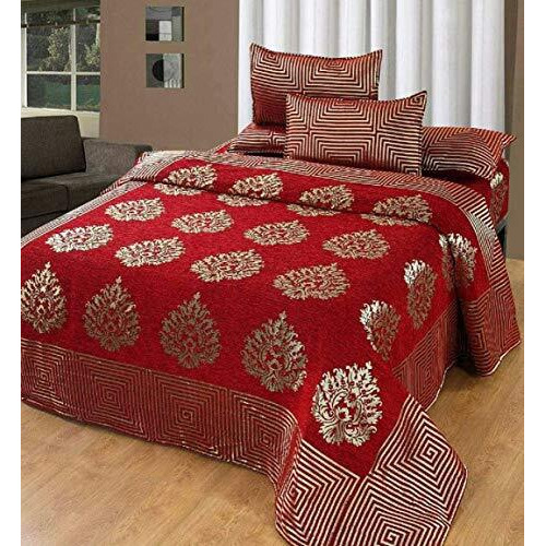 Fresh From Loom Chenille Velvet 500 Tc Double Bed King Size Bedsheet With 2 Pillow Covers (Red, 90X100 Inch)
