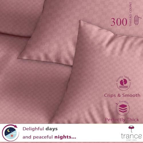 Trance Home Linen Premium 100% Cotton 300Tc Jacquard Weave Fitted Bedsheet For King Size Bed With 2 Pillow Cover - Skin Friendly (78 X 72 Inches | Dusty Rose)