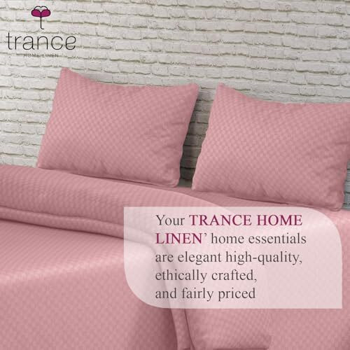 Trance Home Linen Premium 100% Cotton 300Tc Jacquard Weave Fitted Bedsheet For King Size Bed With 2 Pillow Cover - Skin Friendly (78 X 72 Inches | Dusty Rose)