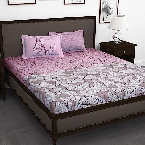 Story@Home Bedsheet For King Size Bed | 300Tc | Mauve | Abstract | 1 Piece Cotton Bedsheets For King Size Bed With 2 Pillow Covers (270 X270Cm) Perfect For Festive Gifting | 100% Cotton Bedsheet