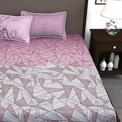 Story@Home Bedsheet For King Size Bed | 300Tc | Mauve | Abstract | 1 Piece Cotton Bedsheets For King Size Bed With 2 Pillow Covers (270 X270Cm) Perfect For Festive Gifting | 100% Cotton Bedsheet