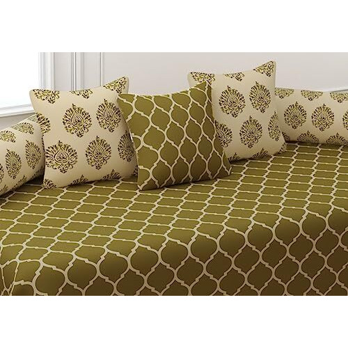Trance Home Linen 200Tc Diwan Set 100% Cotton 6 Pcs | Deewan Printed Bedsheet Set For Living Room Hall (1-Bed Sheet 54X88 Inch | 2-Bolster Cover 16X32 In | 3-Cushion Cover 16X16 In Dori Forest Green