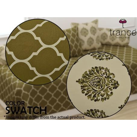 Trance Home Linen 200Tc Diwan Set 100% Cotton 6 Pcs | Deewan Printed Bedsheet Set For Living Room Hall (1-Bed Sheet 54X88 Inch | 2-Bolster Cover 16X32 In | 3-Cushion Cover 16X16 In Dori Forest Green