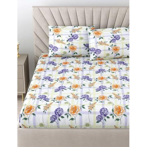 Bombay Dyeing King Size Cotton Bedsheet 164 Thread Count, Soft & Breathable, King Size 274Cm X 274Cm With 2 Pillow Covers - Fka2414
