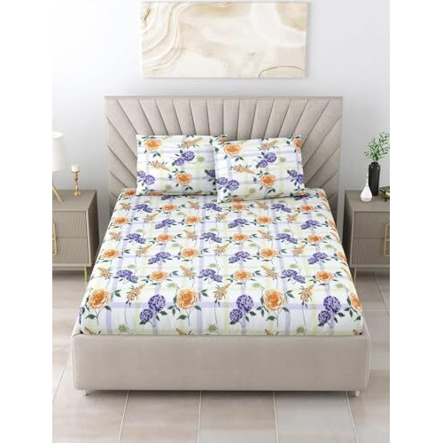 Bombay Dyeing King Size Cotton Bedsheet 164 Thread Count, Soft & Breathable, King Size 274Cm X 274Cm With 2 Pillow Covers - Fka2414