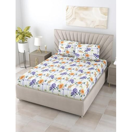 Bombay Dyeing King Size Cotton Bedsheet 164 Thread Count, Soft & Breathable, King Size 274Cm X 274Cm With 2 Pillow Covers - Fka2414