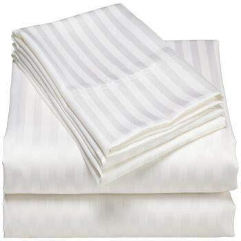 Amazon Brand  Umi Super Soft Brushed Microfiber Cotton Satin Striped 60X78(Inches) 5X6.5(Feet) Fitted Bedsheet With 2 Pillow Covers,All Around Elastic Fitted Bedsheet With Pillow Covers