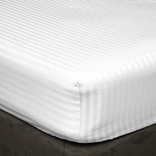 Amazon Brand  Umi Super Soft Brushed Microfiber Cotton Satin Striped 60X78(Inches) 5X6.5(Feet) Fitted Bedsheet With 2 Pillow Covers,All Around Elastic Fitted Bedsheet With Pillow Covers