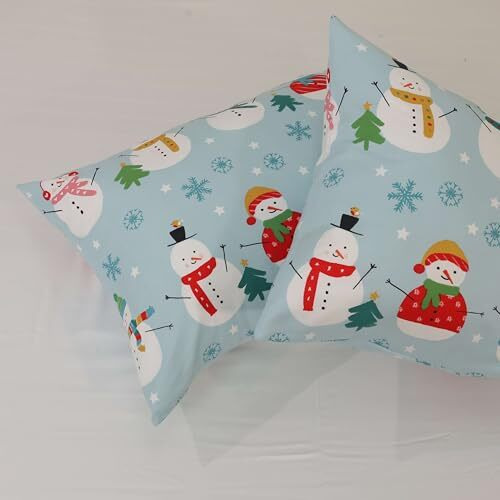 Cottington Lane Microfiber 144 Tc Printed Bedsheet For King Bed With 2 Pillow Covers For Summer Breathable Soft Wrinklefree Soft Touch & Skin Friendly,102X108 Inches, Starry Snowmen