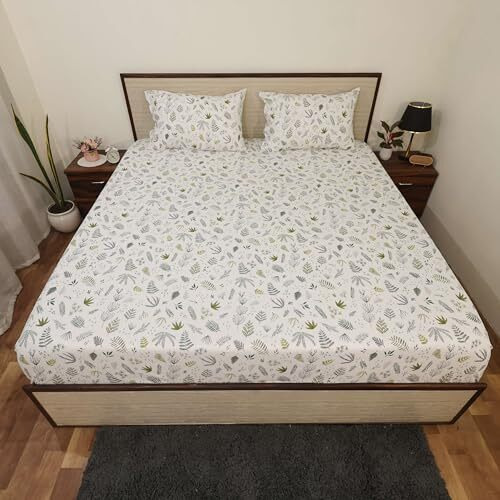 Cottington Lane Microfiber 144 Tc Printed Bedsheet For King Bed With 2 Pillow Covers For Summer Breathable Soft Wrinklefree Soft Touch & Skin Friendly,102X108 Inches, Leafy Tranquil