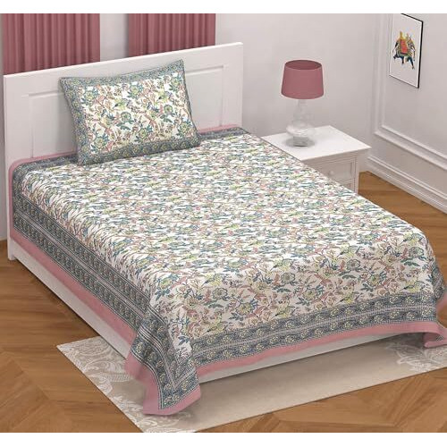Elanorhomes Azure Dreams Collection | Premium 240 Tc Pure Cotton Single Bedsheet | Summer Cooling | Cozy 60X90 With 1 Designer Pillow Cover