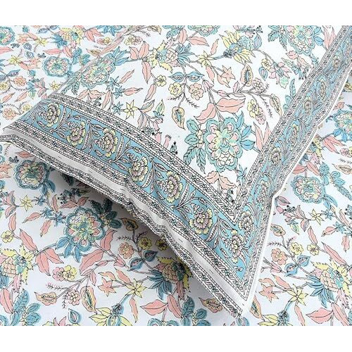Elanorhomes Azure Dreams Collection | Premium 240 Tc Pure Cotton Single Bedsheet | Summer Cooling | Cozy 60X90 With 1 Designer Pillow Cover