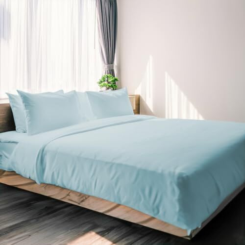 Blue Dahlia 1000Tc Cotton Flat Bedsheet (King Size, Blue) Solid Bed Sheet For Double Bed, 1 Flat Sheet(108&quotX108")& 4 Pillow Covers(18&quotX28") Premium Bedding Set Oeko-Tex Certified
