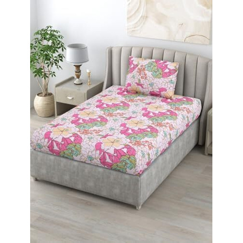 Bombay Dyeing Single Sheet Set, 100% Pure Cotton, 120 Thread Count, Single Size Bedsheet With 1 Pillow Cover, Super Soft, Epigram Bedsheets Collection (Blush Pink)