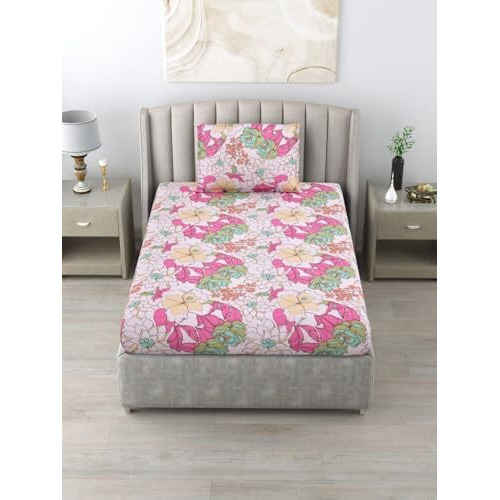 Bombay Dyeing Single Sheet Set, 100% Pure Cotton, 120 Thread Count, Single Size Bedsheet With 1 Pillow Cover, Super Soft, Epigram Bedsheets Collection (Blush Pink)