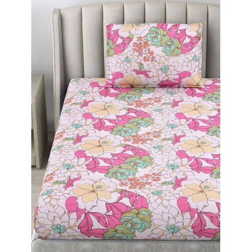 Bombay Dyeing Single Sheet Set, 100% Pure Cotton, 120 Thread Count, Single Size Bedsheet With 1 Pillow Cover, Super Soft, Epigram Bedsheets Collection (Blush Pink)