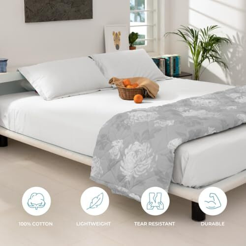 Blue Dahlia 100% Cotton Single Size Bedsheet Set With 1 Pillow Cover - 200Tc 1 Flat Sheet (60" X 90")+1 Pillow Cover (18&quotX28"), Oeko Tex Certified - White