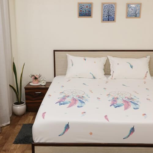 Bhoomi Impex Bedsheet For Queen Bed - Brushed Microfiber Bedding - Flat Bedsheets & Pillowcase - Super Soft Microfiber - Queen_Feather Dreams