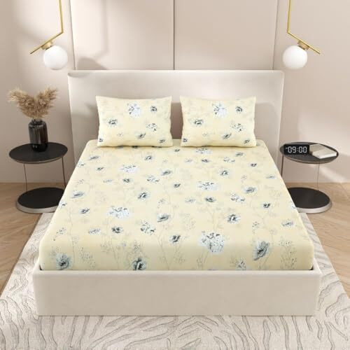 Plumora 100% Cotton Bed Sheet For King Size Bed, 1 King Size Bed Sheet (108X108 Inches) With 2 Pillow Covers, Premium 300 Tc Bedsheet For Double Bed King Size (Sunlit Grey, Super King)