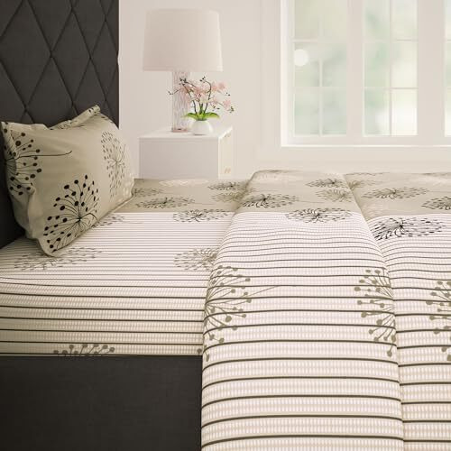 Story@Home Bedsheet For Single Size Bed | 186 Tc | Beige | Floral | 1 Piece Cotton Bedsheet For Single Size Bed With 1 Pillow Cover (145 X 225 Cm) Perfect For Home Decor & Gifting | Cotton Bedsheet
