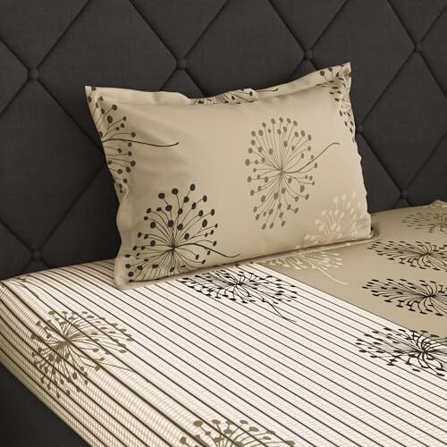 Story@Home Bedsheet For Single Size Bed | 186 Tc | Beige | Floral | 1 Piece Cotton Bedsheet For Single Size Bed With 1 Pillow Cover (145 X 225 Cm) Perfect For Home Decor & Gifting | Cotton Bedsheet