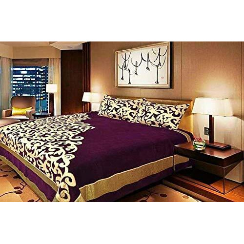 Fresh From Loom Chenille Velvet Abstract 500 Tc Heavy Bedsheet For Double Bed King Size - 90 X 100 Inch Purple Color With 2 Pillow Covers